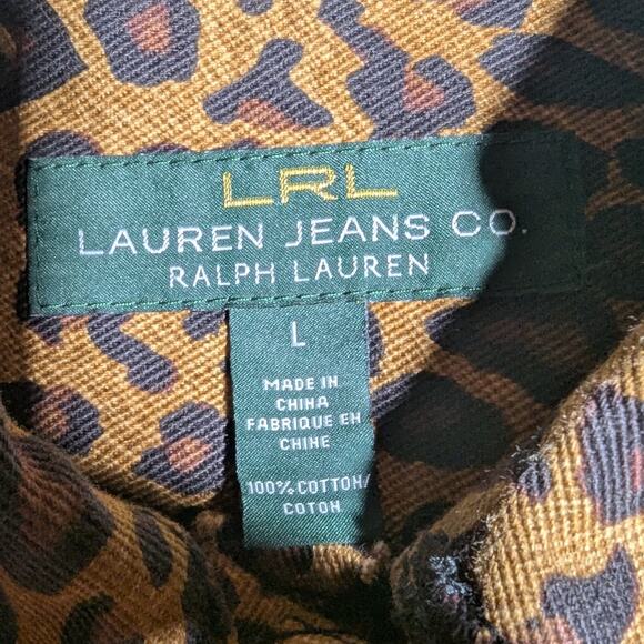 Vtg Y2K Lauren Ralph Lauren Brown Cotton Denim Leopard Print Button Up Jacket L - Picture 3 of 3